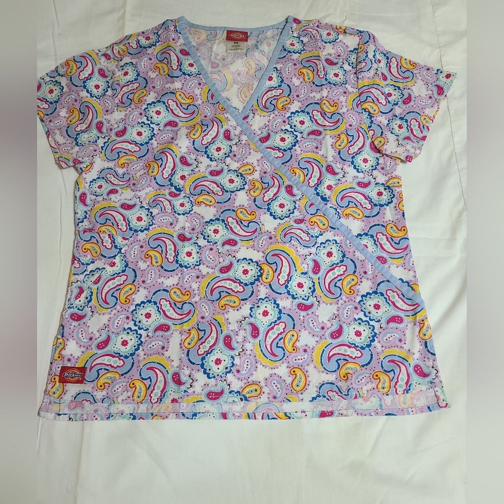 Colorful Paisley Print Scrub Top